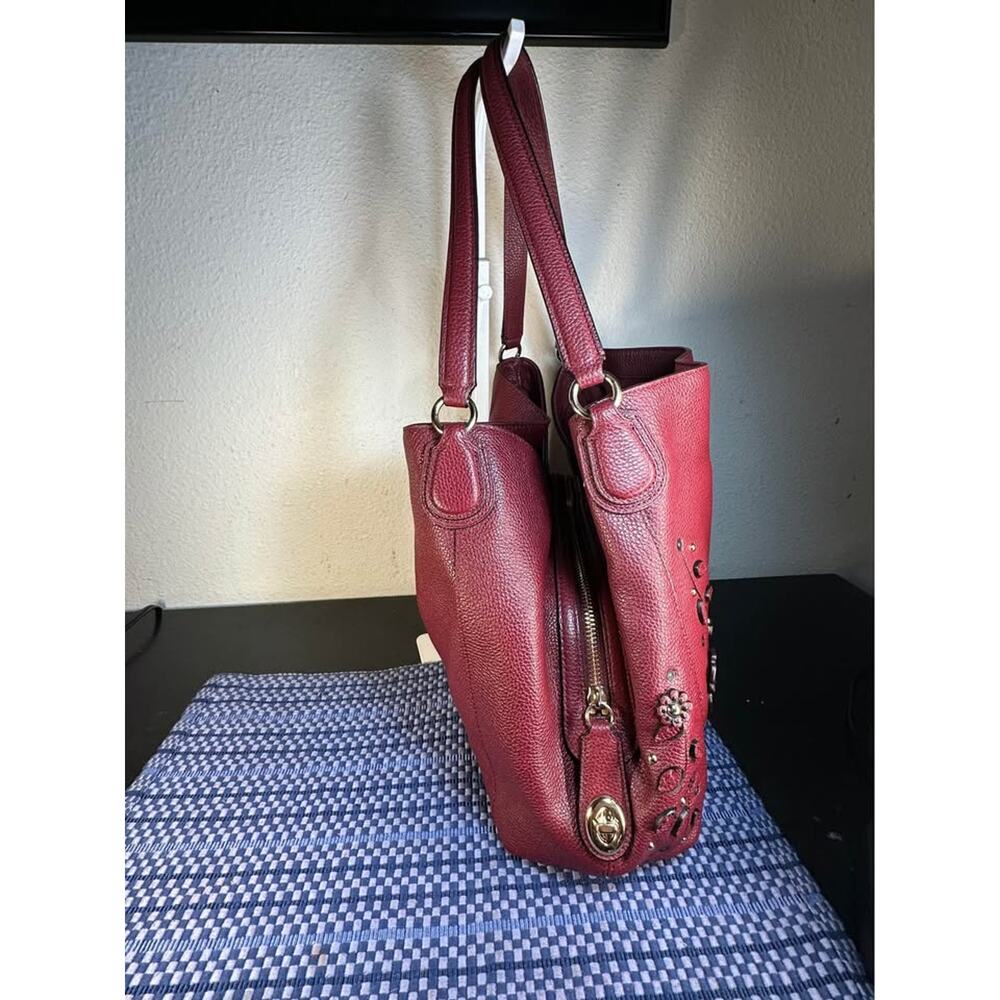 Coach Willow Floral Tea Rose Edie 31 Shoulder Bag Pebbled Leather -Burgundy/Red - Picture 7 of 10